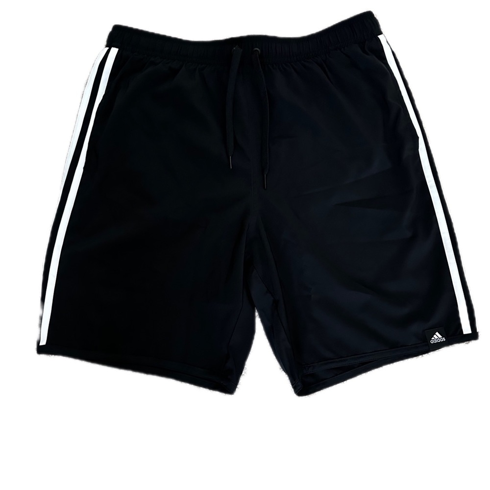 Mens Black Adidas Shorts w White Stripes (NWT) (Swimwear/Outwear)